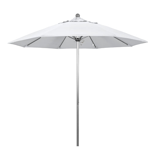 California Umbrella 9' Pole Push Lift SUNBRELLA With Silver Anodized Aluminum Pole - White Fabric
