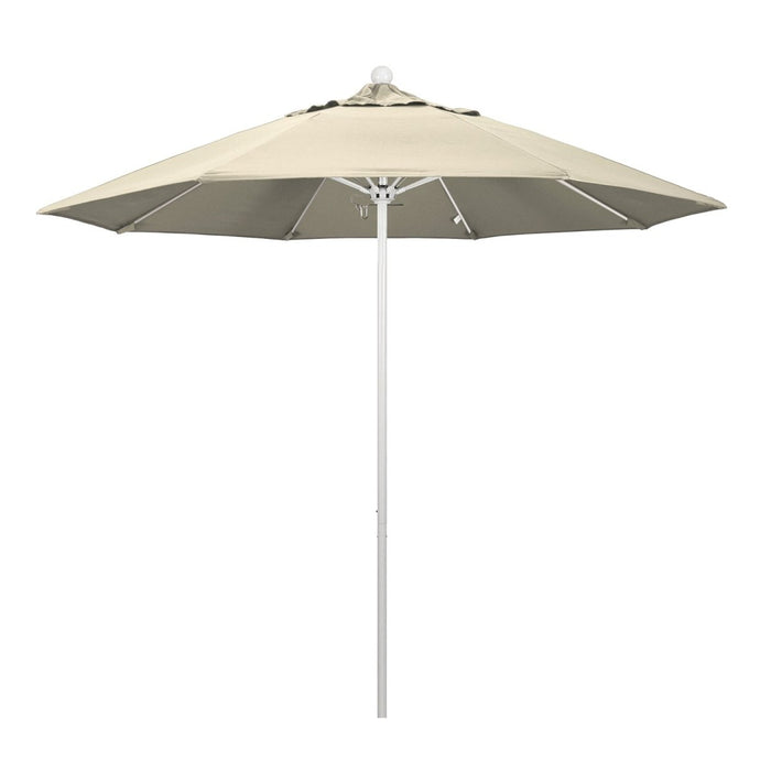 California Umbrella 9' Round Aluminum/Fiberglass Umbrella, Push Open, White Pole, Olefin Antique Beige