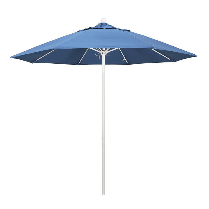 California Umbrella 9' Pole Push Lift SUNBRELLA With White Aluminum Pole - Frost Blue Fabric