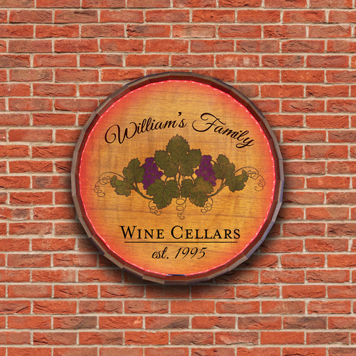 Custom LED Wood Barrel Top Sign - Wine Cellar