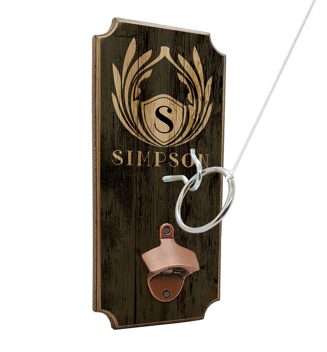 CUSTOMIZABLE Wall Mounted Ring Toss Game with Bottle Opener - Emblem Monogram Design
