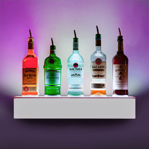 Barconic® Floating LED Liquor Bottle Display Shelf - 1 Tier (Step) - White - Multi-Colored Lights