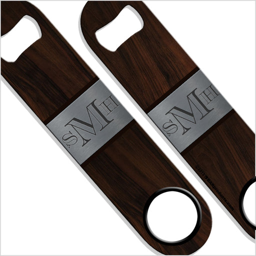 ADD YOUR NAME Speed Bottle Opener – Wood Background with Monogram Single Letter