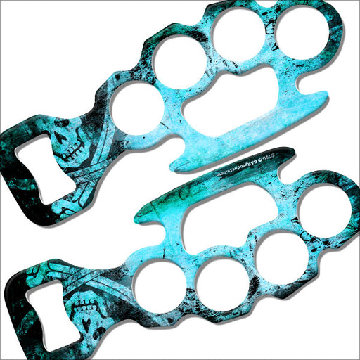 Kolorcoat™ Knuckle Buster Bottle Opener - Grunge Skulls - Blue 
