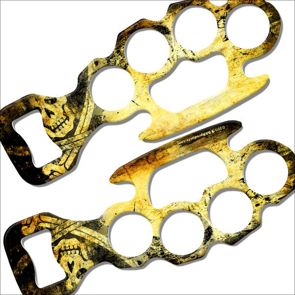 Kolorcoat™ Knuckle Buster Bottle Opener - Grunge Skulls - Gold