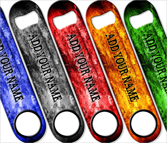 "ADD YOUR NAME" SPEED Bottle Opener – Grunge – Several Color Options