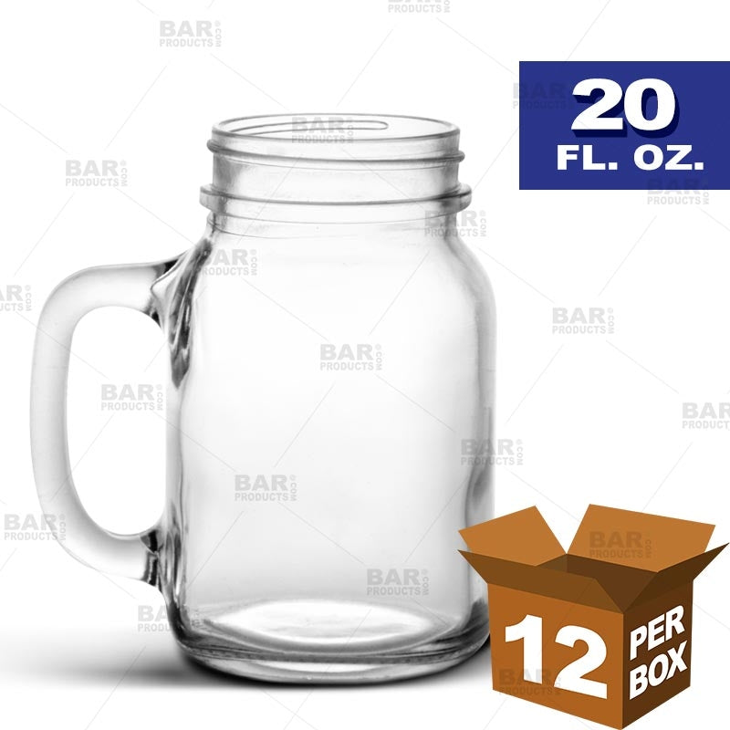 Deco Glass Drinking Mason Jar Cups With Handle & Wooden Carrier