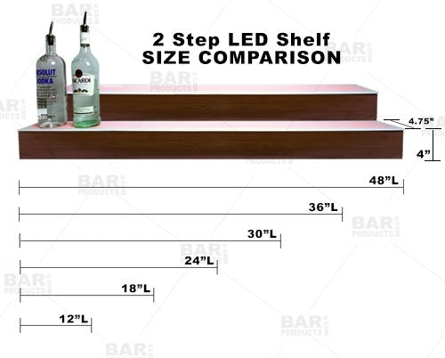 BarConic® LED Liquor Bottle Display Shelf - 2 Steps - Mahogany - Several Lengths