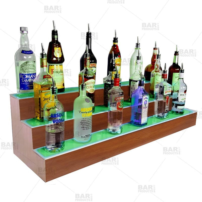 BarConic® LED Liquor Bottle Display Shelf - 3 Steps - Wild Cherry - Several Lengths