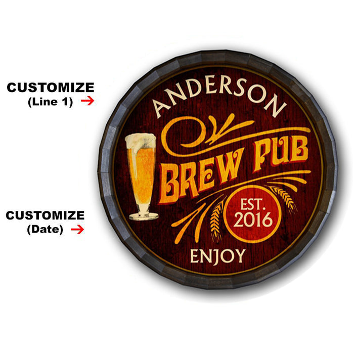 Custom Wood Barrel Top Sign – Brew Pub