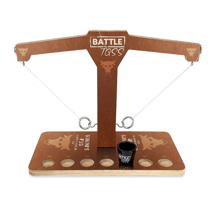 CUSTOMIZABLE Battle Toss - 2 Player Ring Toss Game - Bull - Brown with Shot Glass