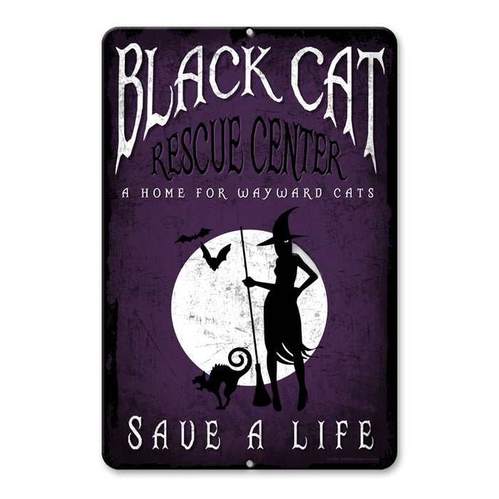 Black Cat Rescue - 12" x 18" Halloween Metal Bar Sign