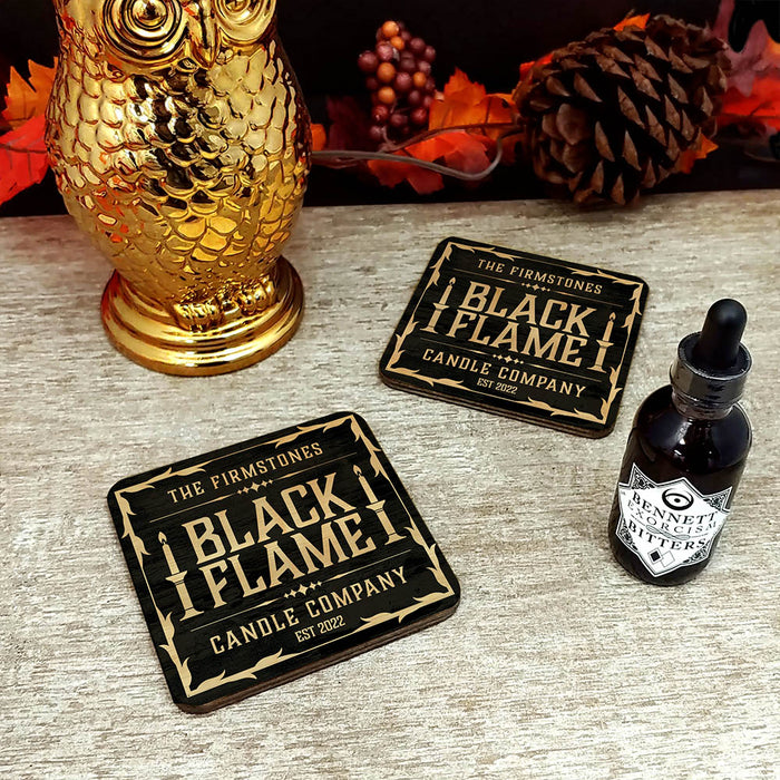 Wooden Square Coasters - Customizable - Halloween Black Flame Candle Company - Set of 4
