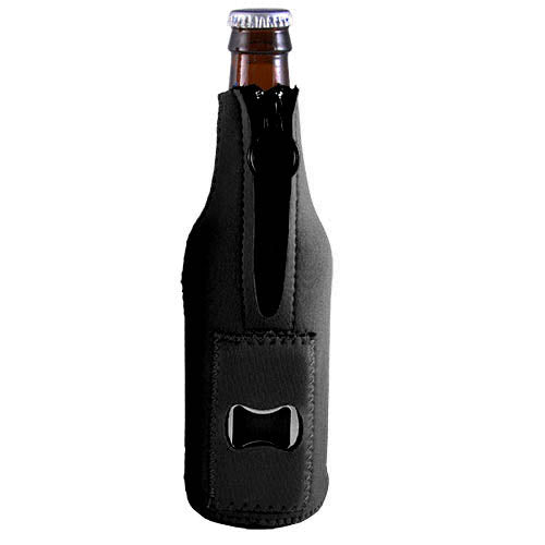 Neoprene Bottle Cooler w/ Bottle Opener - Black