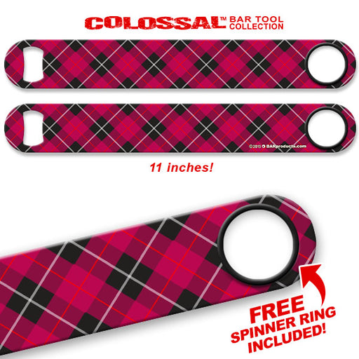 Kolorcoat™ 11" Long COLOSSAL™  Speed Bottle Opener – Black / Pink Plaid