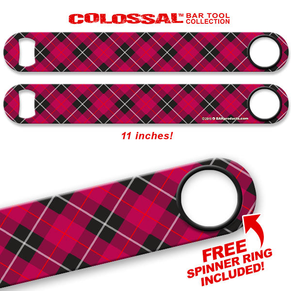 Kolorcoat™ 11" Long COLOSSAL™  Speed Bottle Opener – Black / Pink Plaid