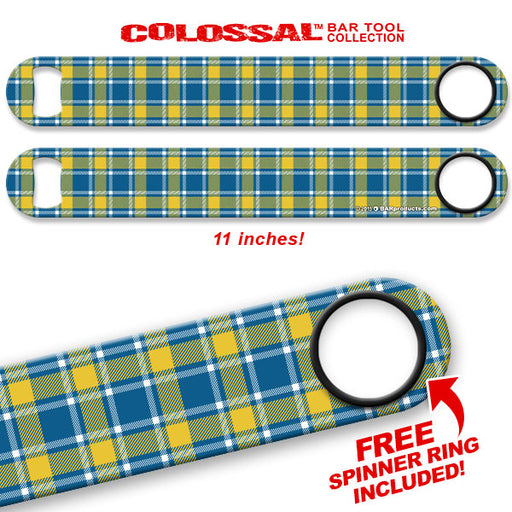 Kolorcoat™ 11" Long COLOSSAL™  Speed Bottle Opener – Blue / Yellow Plaid
