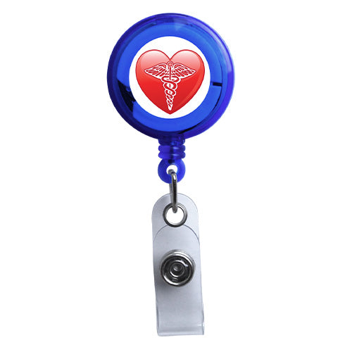 Blue - Medical Heart Symbol Translucent Plastic Badge Reel