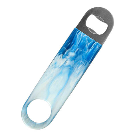 Speed Bottle Opener / Bar Key - Blue Swirl Vinyl Rubber Grip