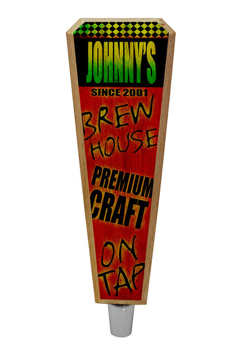 Oak Wood Beer Tap Handles - Flared Shape - Brew House - Red / Green - 8 inch