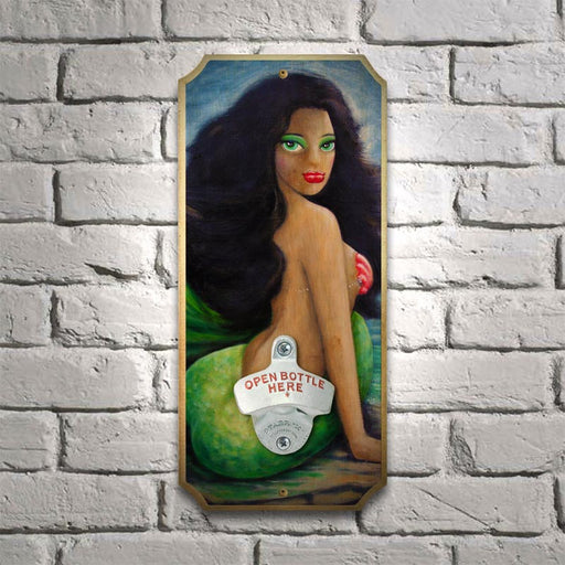 Brunette Mermaid - Wood Plaque Wall Mounted Bottle Opener