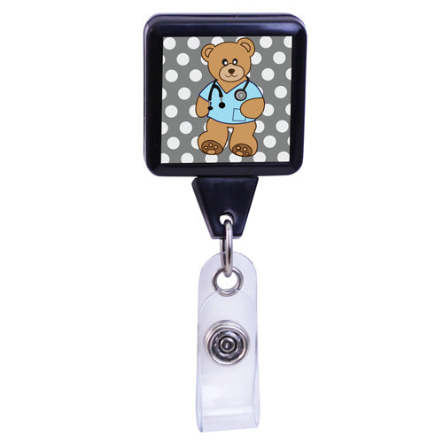 Medical Series Square Plastic Badge Reel- Doctor Bear