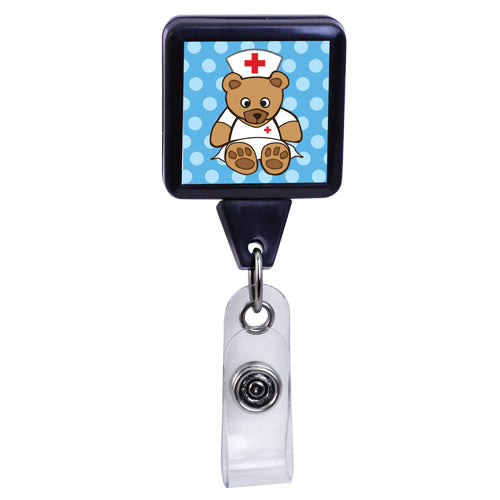 Medical Series Square Plastic Badge Reel Nurse Bear