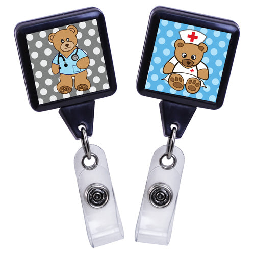Medical Series Square Plastic Badge Reel Nurse Bear