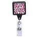 Pink Leopard Print - Black Square Plastic Badge Reel