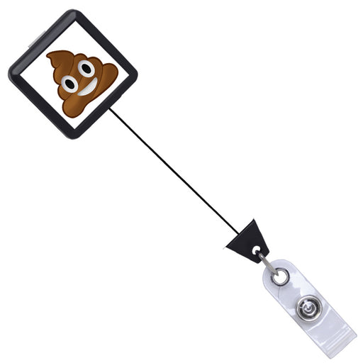 Poop Emoji Black Square ID Badge Reel