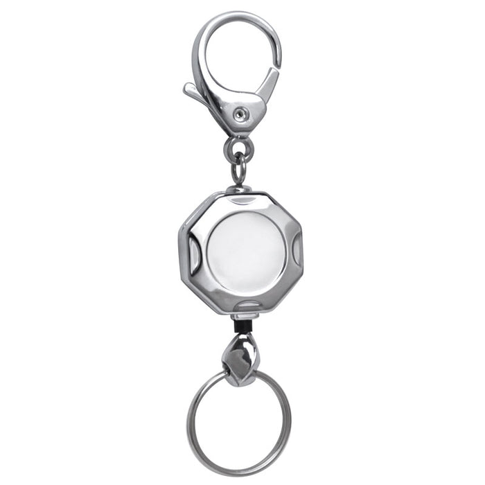 Chrome Octagon ID Retractable Badge Reel with Lobster Clasp Hook