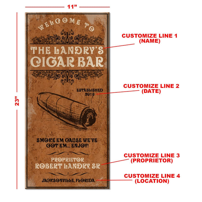 CUSTOMIZABLE Large Vintage Wooden Bar Sign - Cigar Bar - 11 3/4" x 23 3/4"
