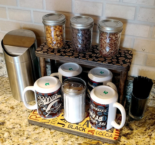Counter Caddies™ - "BARISTA" Themed Artwork - Straight Shelf  - coffee mugs condiments