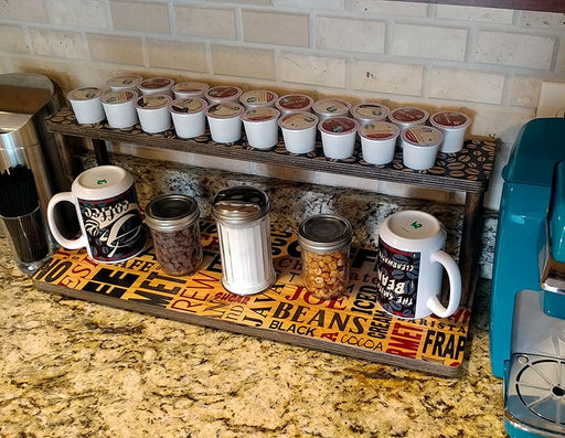 Counter Caddies™ - "BARISTA" Themed Artwork - Straight Shelf - w/ K-Cup Holes - coffee mugs condiments supplies