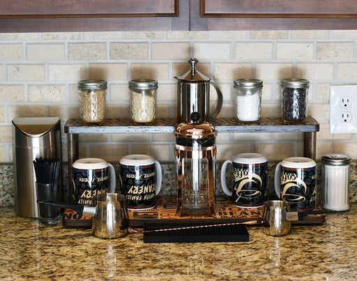 Counter Caddies™ - "BARISTA" Themed Artwork - Straight Shelf  - coffee mugs tools supplies