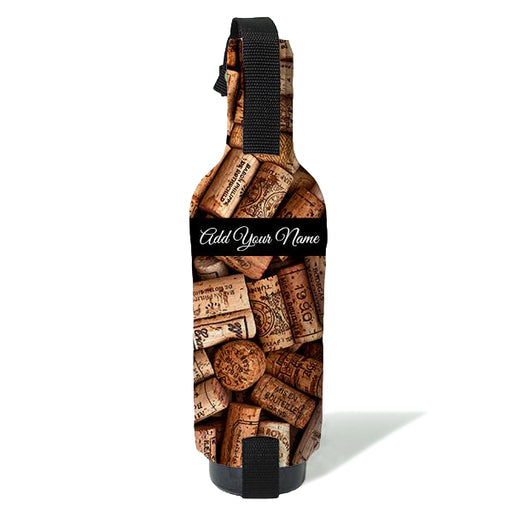 ADD YOUR NAME - Wine Bottle Cooler with Strap - Cork Pattern
