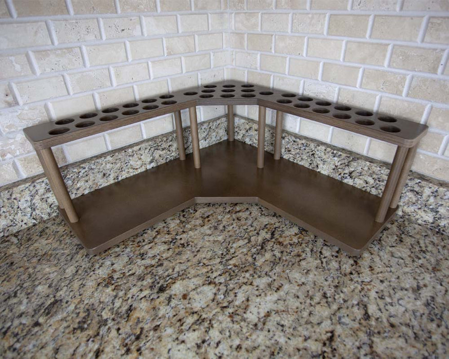 Counter Caddies™ - Walnut-Stained Corner Shelf - Barista Style w/ K-CUP Holes - empty