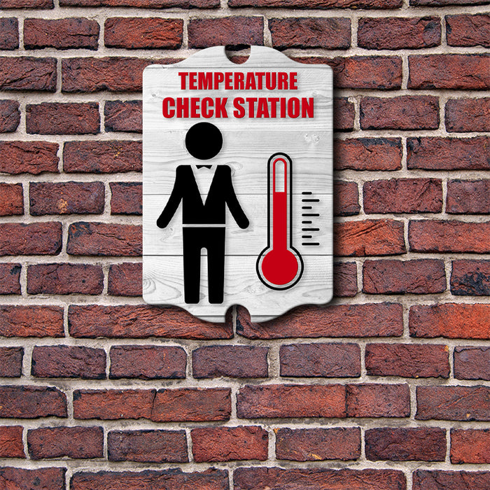 Wooden Tavern Sign - Temperature Check Station