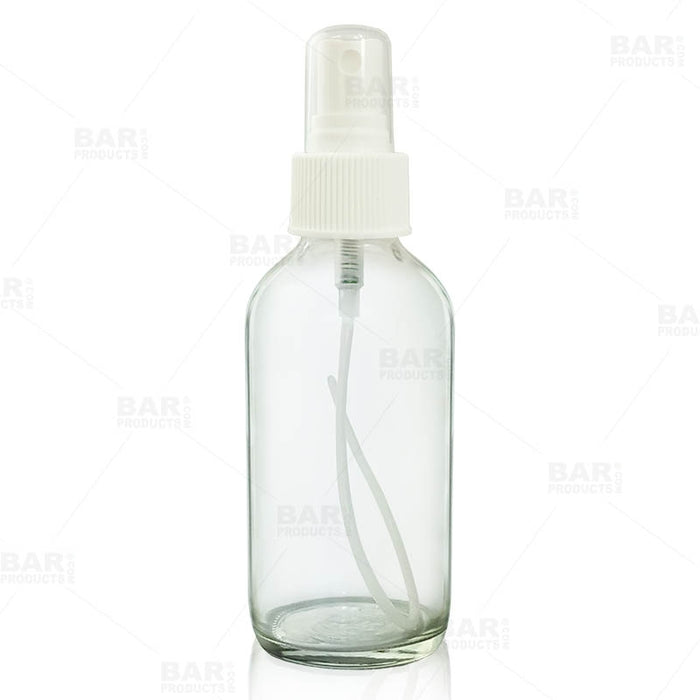Boston Round Craft Bartending Bottle w/ White Atomizer - Clear 4oz