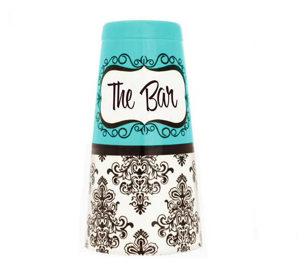 ADD YOUR NAME - Cocktail Shaker Tin - 28 oz weighted - Damask Blue Facing DOWN