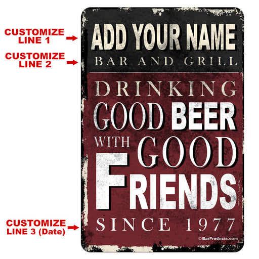 CUSTOMIZABLE Vintage Metal Bar Sign - 12" x 18" - Bar and Grill