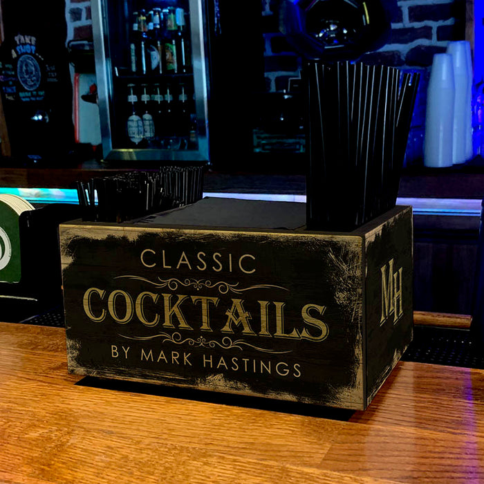 Customizable Wooden Bar Caddy - Classic Cocktails