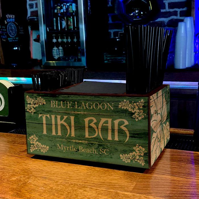 Customizable Wooden Bar Caddy - Tiki Bar