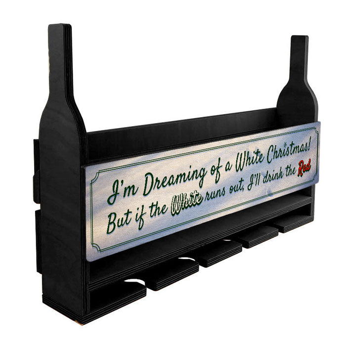 Wall Mounted Wine Bottle & Glass Hanging Shelf Front Empty Side w/ White Christmas Plaque