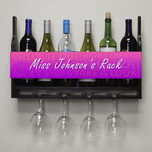 CUSTOMIZABLE Wall Mounted Wine Bottle & Glass Hanging Shelf 6 Bottles 4 Glasses