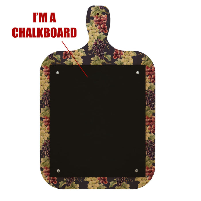 Wood Plaque Menu - Cutting Board Shaped Chalkboard - Grapes Wine Design