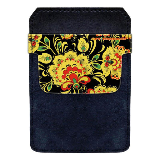 Leather Bottle Opener Pocket Protector w/ Designer Flap - Yellow and Black Floral - SMALL