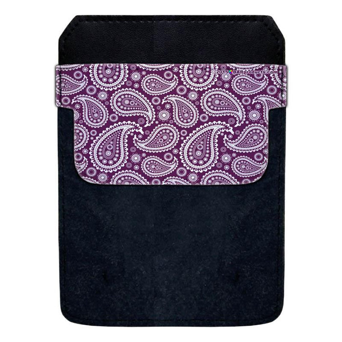 Leather Bottle Opener Pocket Protector w/ Designer Flap - Purple Paisley - LARGE