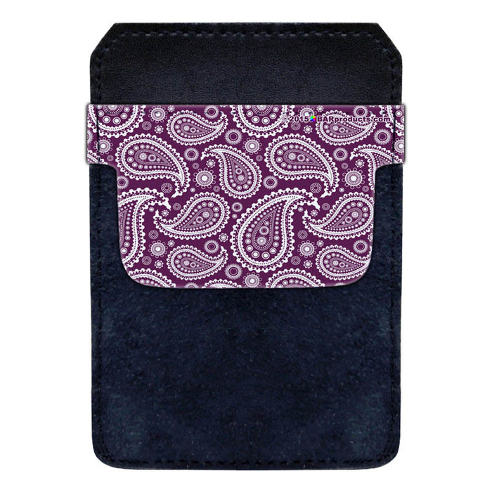 Leather Bottle Opener Pocket Protector w/ Designer Flap - Purple Paisley - SMALL