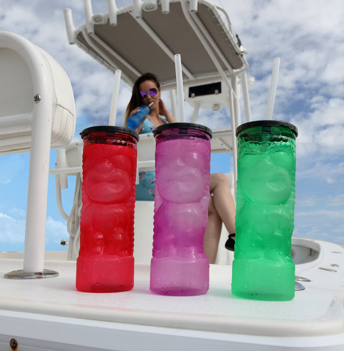 BarConic® Drinkware Pink Plastic Tiki Cup w/ Lid and Straw - 24 ounce